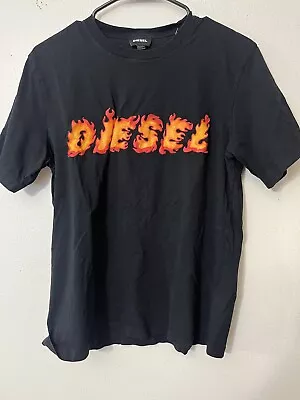 Diesel Men T-Shirt Black W/ Logo Flame Spellout Short Sleeve Crew Neck Small • $16.70