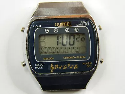 Vintage Quintel Melody Lcd Alarm Chronograph Quartz Watch - Runs - Parts Repair • $25