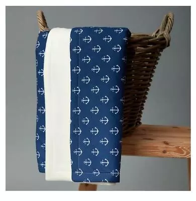 Kraftkids Cuddly Blanket Throw Anchor Navy Blue And White 70cm W X 100cm L • £17.97