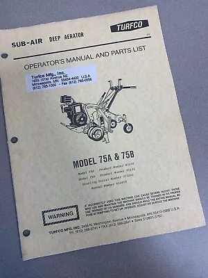 TurfCo Sub-Air Deep Turf Aerator Parts Manual Service Co 85100 85101 75A 75B • $24.99