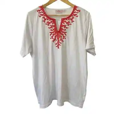 Quacker Factory Embroidered Top Women’s 1X Short Sleeve White/Red • $19.88