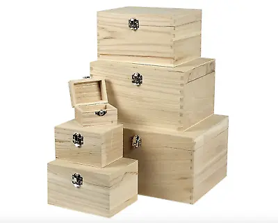 £14.99 • Buy Plain Wooden Box - Hinged Lid Storage & Christmas Eve Boxes - 6 Sizes Rectangle