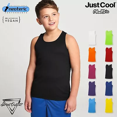 £4.58 • Buy Kids Quick Dry Vest AWDis School Junior Tank Top Sports Training Boys Girls Tee