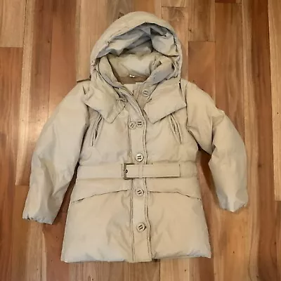 Vintage Moncler Puffer Down Beige Khaki Jacket Size 8 Years - 128cm Hooded Belt • $165.99