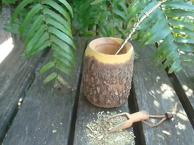 Mate -Algarrobo Yerba Mate Cup Bombilla-Straw Steel-  Wood -Cup To Drink Mate • $25.90