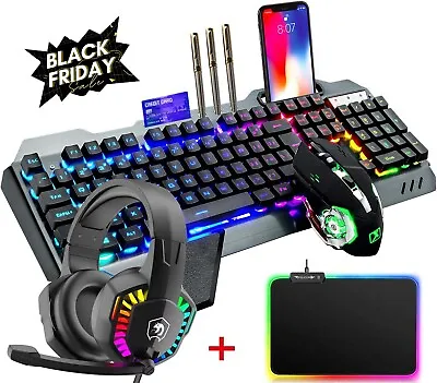 Computer 2.4G Wireless USB Gaming Keyboard And Mouse Set+Headset RGB LED Backlit • $86.99