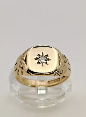 Diamond Signet Ring 9ct 9 Carat Solid Gold Jewellery Size UK R US 9 EU 59 • £329.99