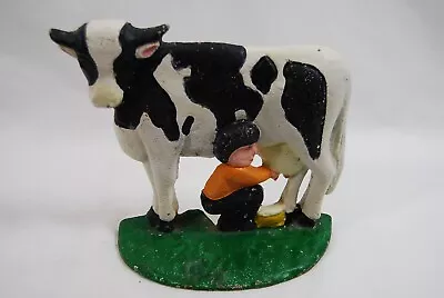 Vintage Holstein Cast Iron Black White Cow Door Stop • $20