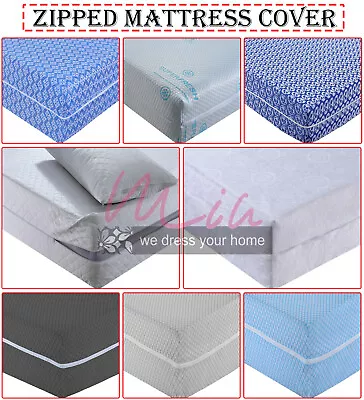 Anti Allergy Bed Bug Zipped Mattress Cover Protector Total Encasement All Sizes • £8.07