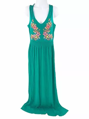 Spense Maxi Dress Women S Green Floral Embroidered Strappy Bohemian • $8.72