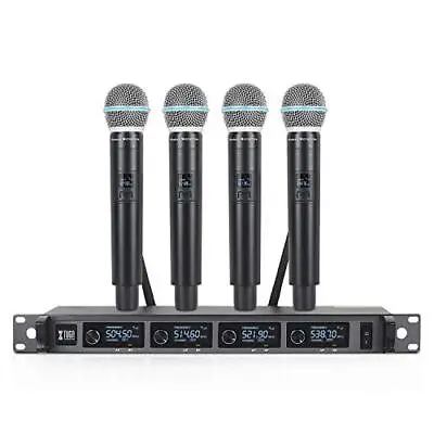 Wireless Microphone System 4-Channel UHF Cordless Mic Set With 4 Handheld Mics • £181.76