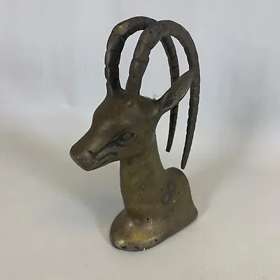 MCM Ibex Solid Brass Head Curved Horns Sculpture 7  Inches Tall • $29.99