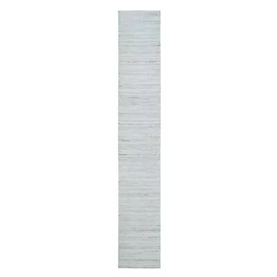 2'5 X15'9  Ivory Modern Striae Wool Hand Loomed Runner Oriental Rug G65571 • $362.88