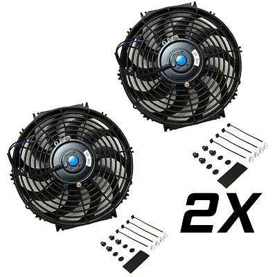 $59.99 • Buy 2x 12″ Inch Universal Slim Fan Push Pull Electric Radiator Cooling 12V+Mount Kit