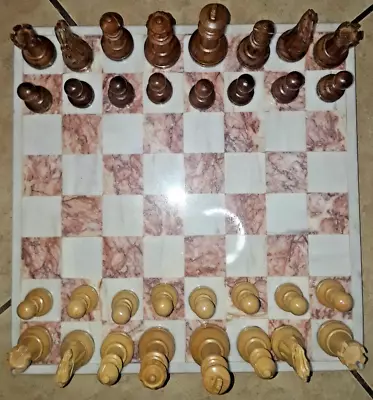 Vintage Marble Chess Set Board W/Hand Carved Pieces 13 X13” • $18