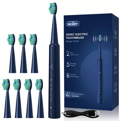 $35.99 • Buy SEJOY 5 Modes Sonic Electric Toothbrush USB Rechargeable 8 Duponts Brush Heads