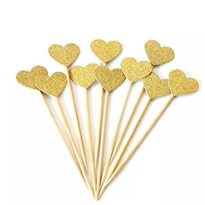 Glitter Heart Cupcake Toppers Gold Party Cupcake Decorations 50PCS Hear-gold • $17.05