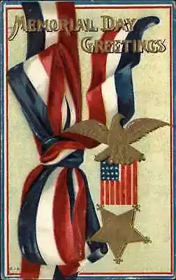 Memorial Day American Flag Banner Eagle Medal C1910 Vintage Postcard • $7.05