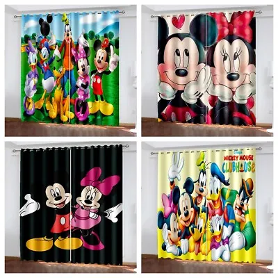 Bedroom 3D Mickey Mouse Curtains Modern Kids Blackout Curtains Ring Top Eyelet • £28.50
