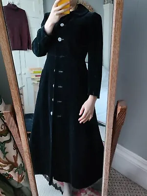 FULL VELVET FIT FLARE COAT Long Vintage Regency Steampunk Victorian Riding 10 • £59