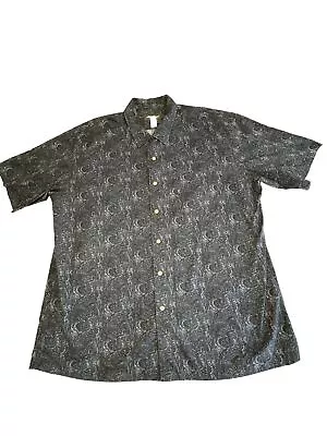 Eddie Bauer Shirt Mens 2XL Tall Blue Button Up Short Sleeve Paisley Cotton • $13.59