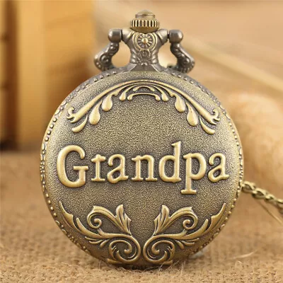 Vintage Grandpa Case Quartz Pocket Watch With Necklace Chain Steampunk Gifts • £4.79