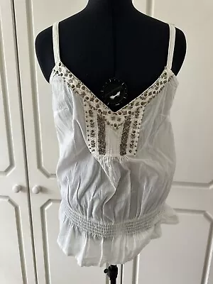 Vanilla Sands BHS Ivory Strappy Beaded Top Size 10 • £8