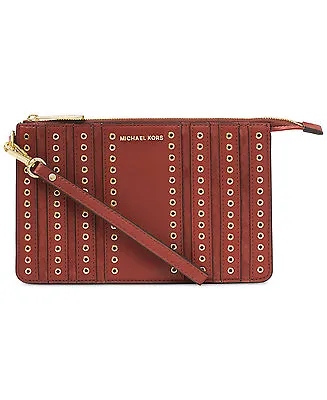 Michael Kors Brooklyn Grommet Brick Leather Gold Tone Accent Wristletclutchbag • $149.99