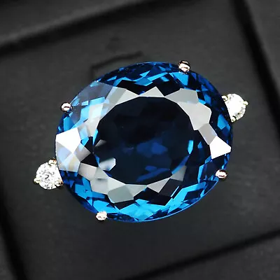 Striking London Blue Topaz 30.10Ct 925 Sterling Silver Handmade Rings Size 8.75 • $49.99