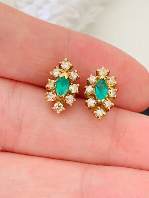 £132 • Buy 18ct Gold Diamond Natural Emerald Cluster Earrings