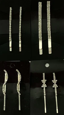 £3.49 • Buy Pack Of 2 Sparkly Diamante Crystal Silver Hair Slide Grips Bobby Hair Pins NEW
