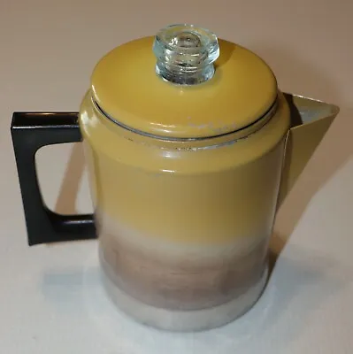 Vintage Yellow Aluminum Comet Coffee Pot Complete 7 Cup Good • $11.24