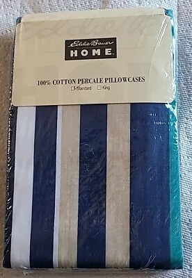 Eddie Bauer Vintage Pillowcases Standard Stripes Red White Blue Nautical Set/2 • $15