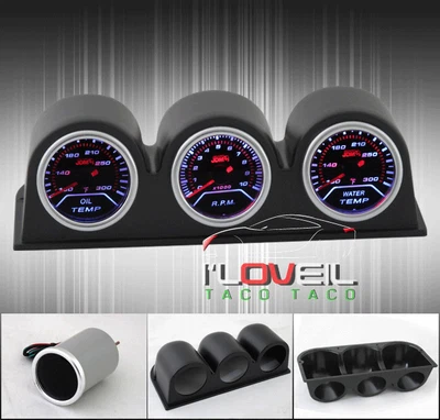 $64.99 • Buy Oil Temp + Tachometer + Water Temperature Fahrenheit Gauge + Smoked Display Pod
