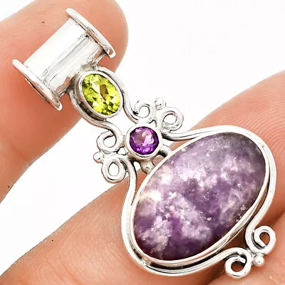 Purple Lepidolite Peridot & Amethyst 925 Sterling Silver Pendant Jewelry P-1448 • $14.99