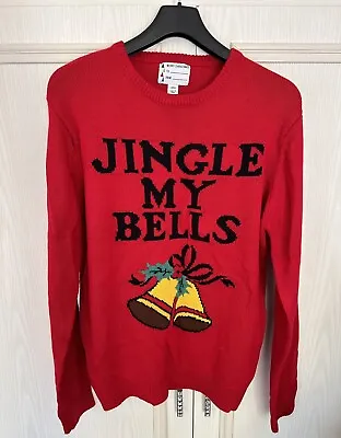 NWOT Mens Large 41-43  Chest Jingle My Bells Novelty Christmas Knit Red Jumper • £15