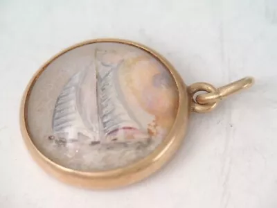 Vintage  14k Gold & Enamel Intaglio Dome Sail Boat  Charm • $245