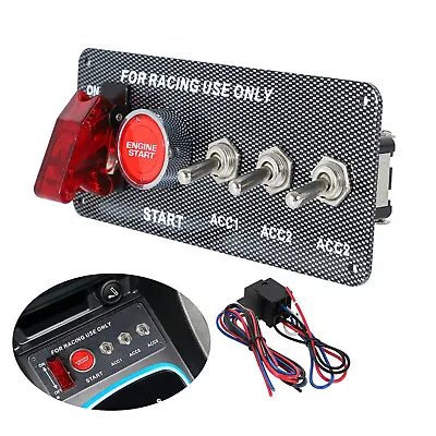 12V Race Car Toggle Ignition Engine Start Push Button Carbon Fiber Switch Panel • $17.39