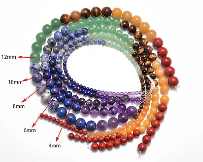 Healing Reiki 7 Chakras Yoga Natural Gemstone Round Beads 16  4mm 6mm 8mm 12mm • $9.99