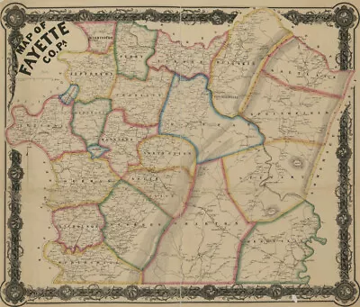1858 Map Of Fayette County Pa Uniontown Monongahela River Masontown • $30