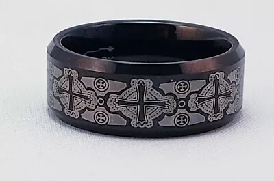 Three Keys Jewelry Laser Matte Frost Celtic Crosses Mens Wedding Promise Ring • $8