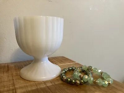 Vintage Ribbed Milk Glass Pedestal Bowl Candy Nut Opaque Glass Footed 4.5” • $5.50
