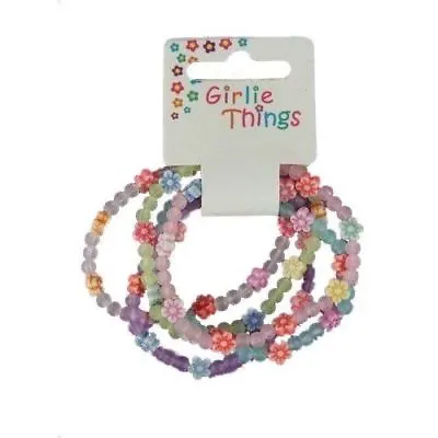 Girls Flower Bracelets Frosted Daisy Design Bangles With Beads Pack 5 • £3.54