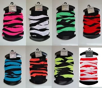 £2.49 • Buy Ladies Girls Teen 80's Dance Neon Stripe Leg Warmers Legwarmers Tutu Fancy Dress
