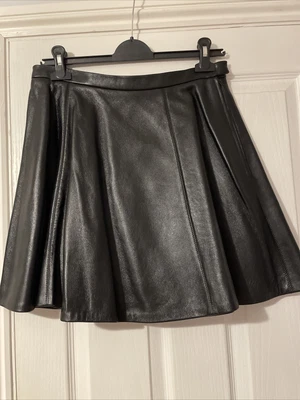 £25 • Buy Jaeger Black Leather Skater Skirt Size 12 Never Worn