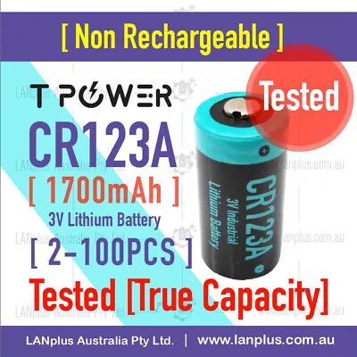 Tpower 3V CR123A 1700mah CR17345 Lithium Battery CR123 DL123A EL123A 123A • $73.99