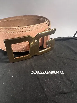 Dolce & Gabbana Pink Leather Gold Metal Logo Buckle Belt • £71.25