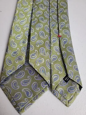 ISAIA Necktie Men's 7 Fold Tie Silk Green Paisley 58L 3.5W • $75