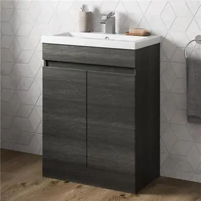 600mm Bathroom Vanity Unit Basin 2 Door Storage Cabinet Furniture Charcoal Grey • £139.99