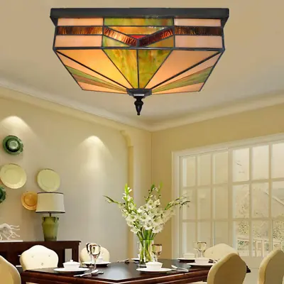 Tiffany Ceiling Lamp Vintage Flush Mount Ceiling Light With Stained Glass Shade  • $82.99